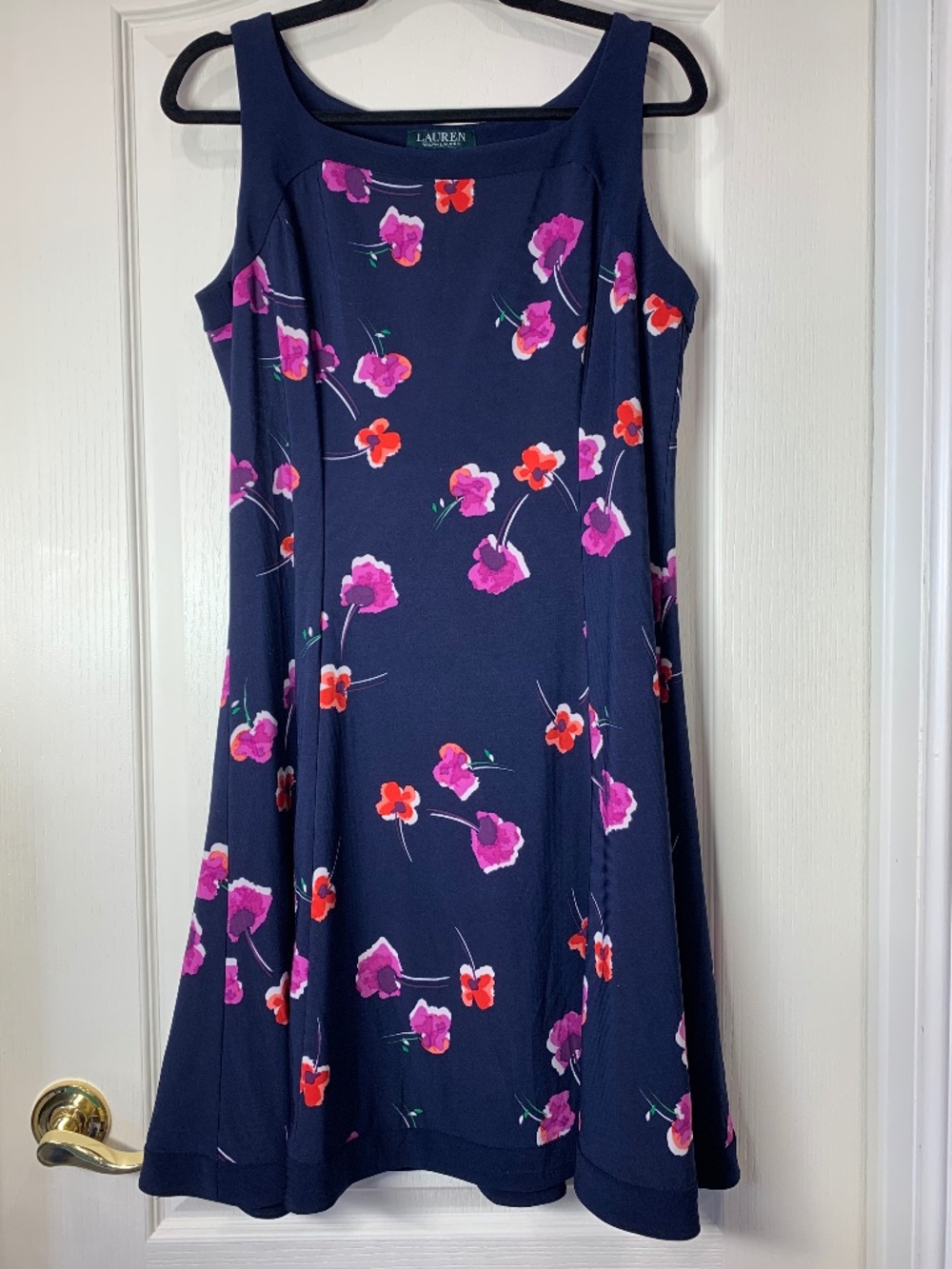 Lauren Ralph Lauren Navy Floral Fit & Flare Dress Classic Summer Chic Size 12
